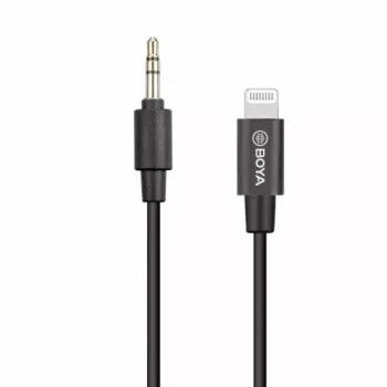 BOYA BY-K1 3,5mm TRRS vīriešu uz Lightning vīriešu audio adaptera kabelis (20 cm, melns)