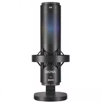 BOYA K9 vadu kondensatora mikrofons, omnidirekcionāls, trokšņu slāpēšana, reāllaika monitorings, USB-A/USB-C, melns