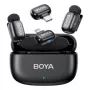 BOYA Mini 2-01 bezvadu mikrofonu sistēma 2,4GHz ar 2 raidītājiem un 2 uztvērējiem (USB-C un Lightning) Melna