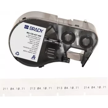 Brady B-427 pašlaminējošās vinila vadu marķēšanas etiķetes, baltas/caurspīdīgas, 38,1 mm x 38,1 mm, 240 etiķetes/rulī, saderīgas ar BMP41/BMP51/BMP53/M511