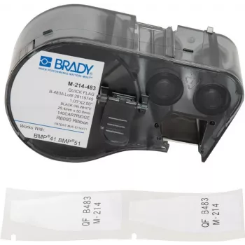 Brady M-214-483 Pašlaminējošās vinila etiķetes vadiem un kabeļiem, baltas, 21.34 x 48.77 mm, termopārnese, 100 gab. iepakojumā