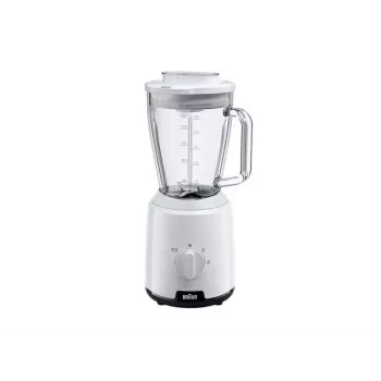 Braun JB1050WH Household PowerBlend 1 galda mikseris ar 1,5 L stikla trauku, virtuves palīgs smalcināšanai, biezeņa gatavošanai un maisīšanai, ledus smalcināšanas funkcija, 2 ātrumi, 600 vati, balts (JB1050)