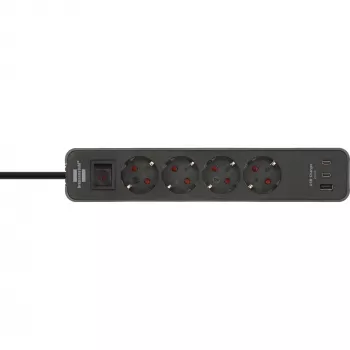 Brennenstuhl Ecolor 4 vietu pagarinātājs ar 2x USB-C, 1x USB-A, 1,5m vads, drošības slēdzis, melns/antracīts