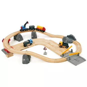 BRIO World akmeņu iekraušanas komplekts ar ceļiem un sliedēm