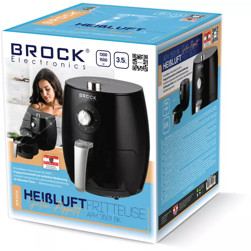 Brock AFM 3501 BK Fritēšanas gaisa friteris 3,5L 1300-1500W melns digitālais groza friteris