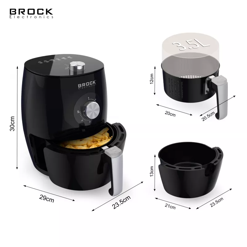 Brock AFM 3501 BK Fritēšanas gaisa friteris 3,5L 1300-1500W melns digitālais groza friteris