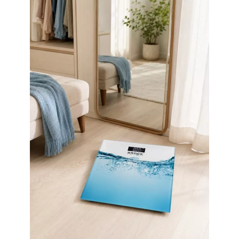 Brock BS 005 digitālie vannasistabas svari ar rūdīta stikla platformu, 180 kg ietilpība, 100 g precizitāte, automātiska ieslēgšana/izslēgšana, baterijas iekļautas