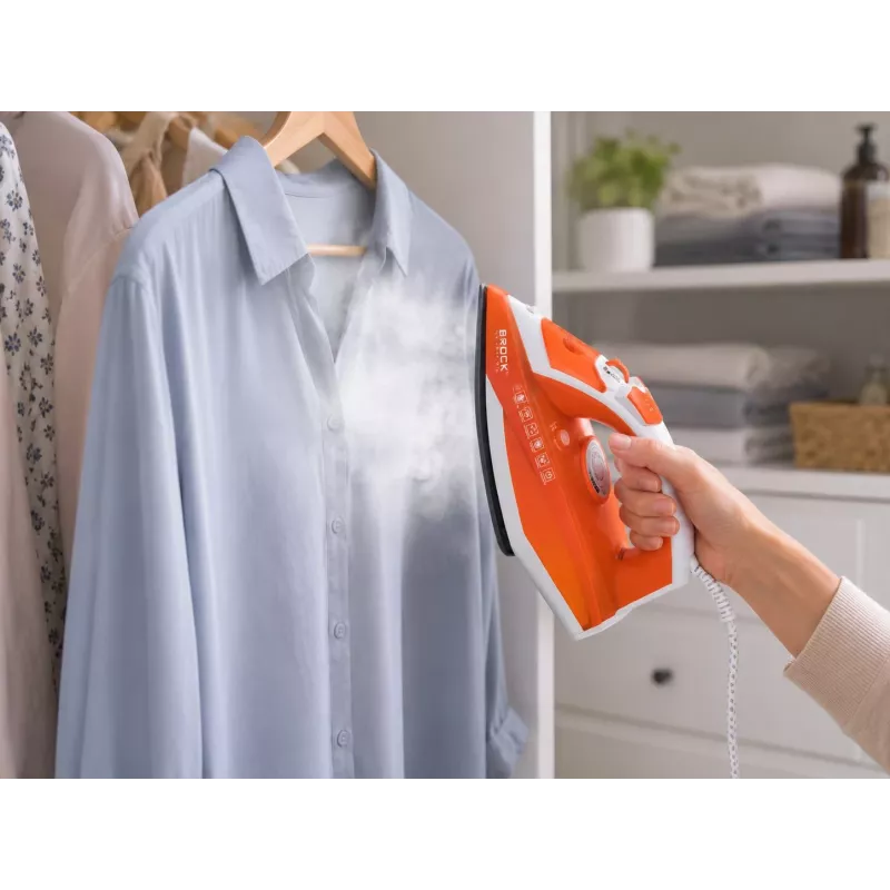 Brock BSI 5503 OR tvaika gludeklis 2600W keramikas pēdiņa oranžs