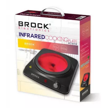 Brock HPI 3001 BK 1500W viena zonas elektriskā plītiņa ar čuguna plāksni un regulējamu termostatu, melna