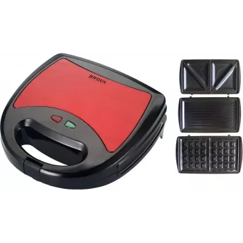 Brock SSM 2003 RD 3-in-1 sviestmaižu gatavotājs, vafelpanna un grils, 750 W, melns/sarkans