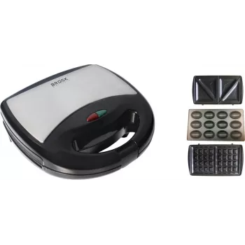 Brock SSM 2004 SS 3-in-1 sviestmaižu, vafļu un riekstiņu gatavotājs, 750W, melns/tērauds