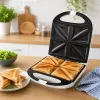 Brock SSM 3008 WH 8 šķēlumu XXL sviestmaižu grils, 1400W, nepiedegošas trīsstūrveida plāksnes, aukstā roktura rokturis, drošības slēdzene, vertikāla uzglabāšana, balts