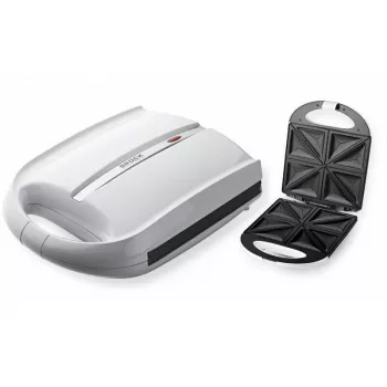 Brock SSM 3008 WH 8 šķēlumu XXL sviestmaižu grils, 1400W, nepiedegošas trīsstūrveida plāksnes, aukstā roktura rokturis, drošības slēdzene, vertikāla uzglabāšana, balts