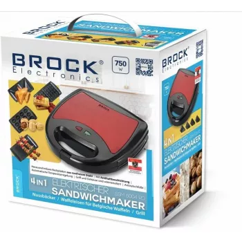 Brock SSM 6004 RD 4-in-1 sviestmaižu, riekstiņu, vafelu gatavotājs un grils 750 W, sarkans
