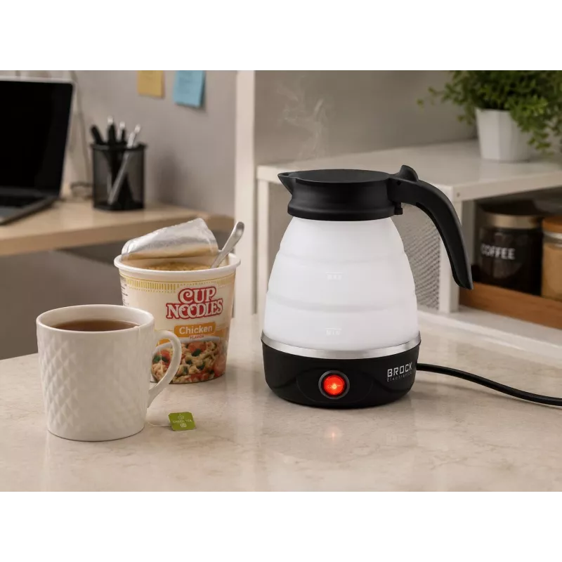 Brock WK 0904 BK salokāms ceļojumu tējkanna 0,5L 500W, melna/balta
