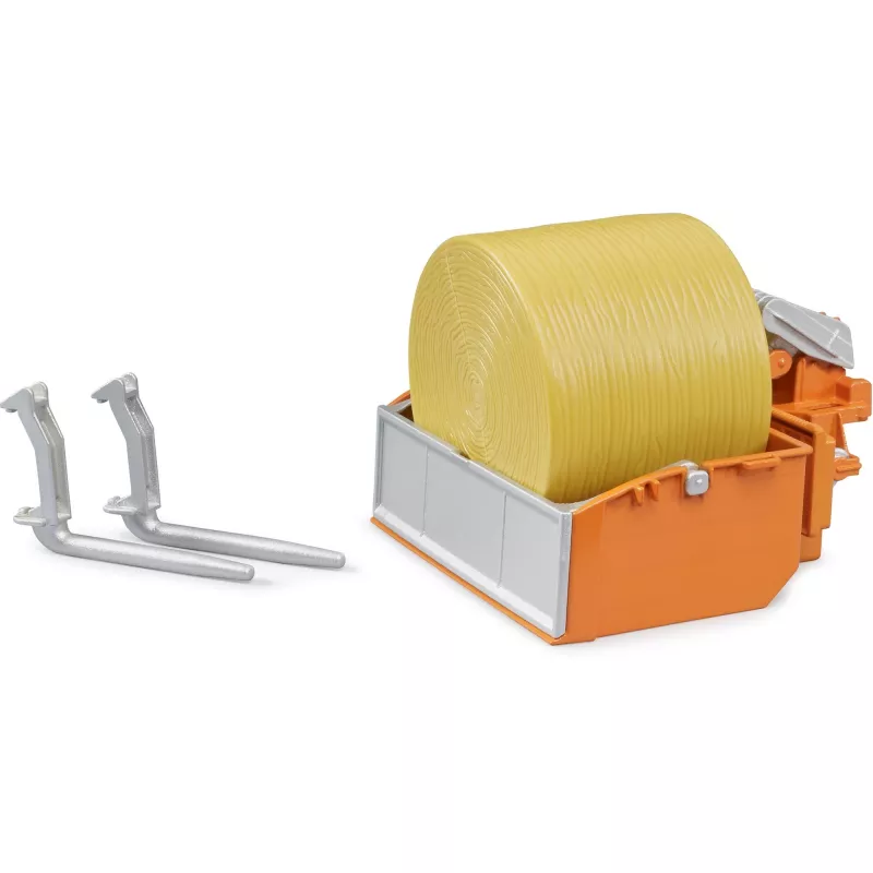 BRUDER 02353 trīsceļu izgāztuve ar iekraušanas kasti un dakšām, 1:16 mērogs, zaļa/pelēka