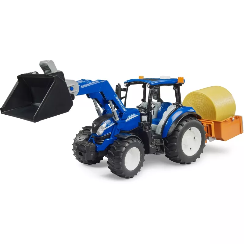 BRUDER New Holland T5.120 traktors ar frontālo iekrāvēju, kravas kasti un dakšām 1:16