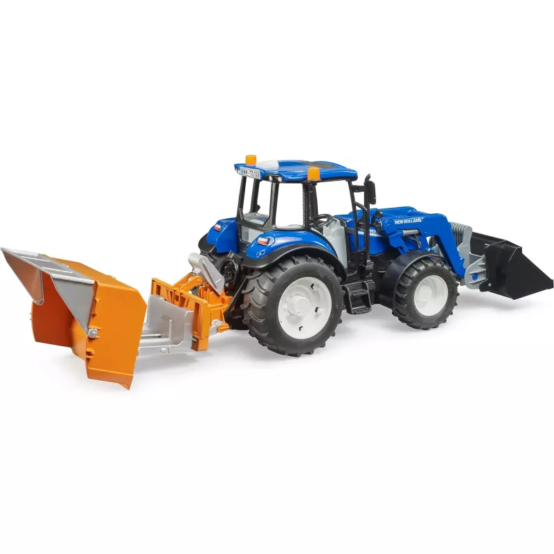 BRUDER New Holland T5.120 traktors ar frontālo iekrāvēju, kravas kasti un dakšām 1:16
