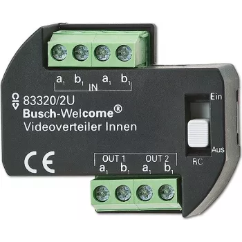 Busch-Jaeger 2CKA008300A0042 video sadalītājs Busch-Welcome durvju komunikācijas sistēmai, DIN sliedes montāža, 4 izejas