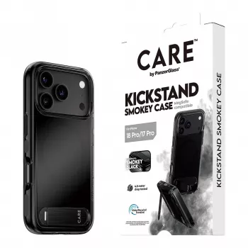 CARE by PanzerGlass Kickstand Case Smokey Black MagSafe iPhone 17 Pro maciņš