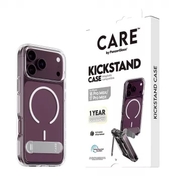 CARE by PanzerGlass Kickstand Case caurspīdīgs ar baltu MagSafe priekš iPhone 17 Pro Max