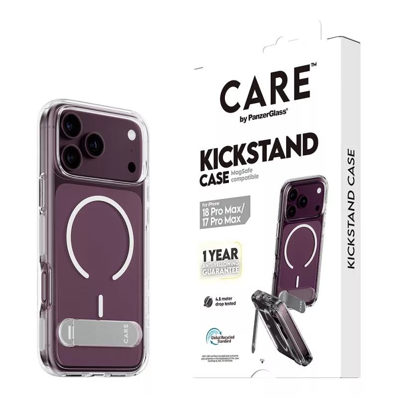 CARE by PanzerGlass Kickstand Case caurspīdīgs ar baltu MagSafe priekš iPhone 17 Pro Max