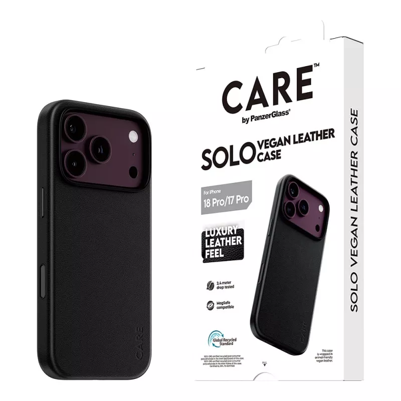 CARE by PanzerGlass Solo vegānas ādas futrālis melns ar MagSafe iPhone 17 Pro