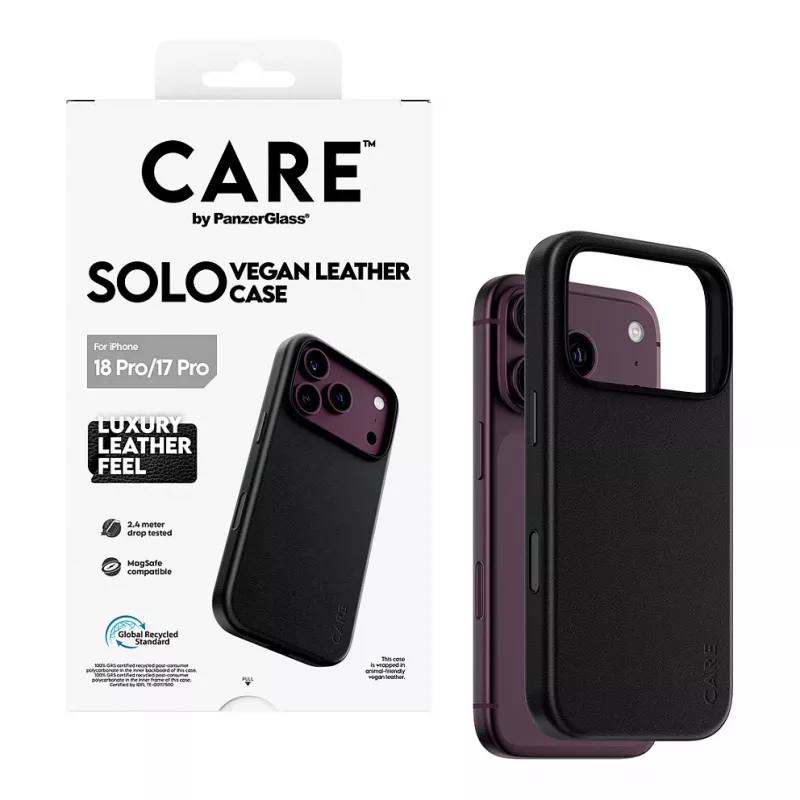 CARE by PanzerGlass Solo vegānas ādas futrālis melns ar MagSafe iPhone 17 Pro