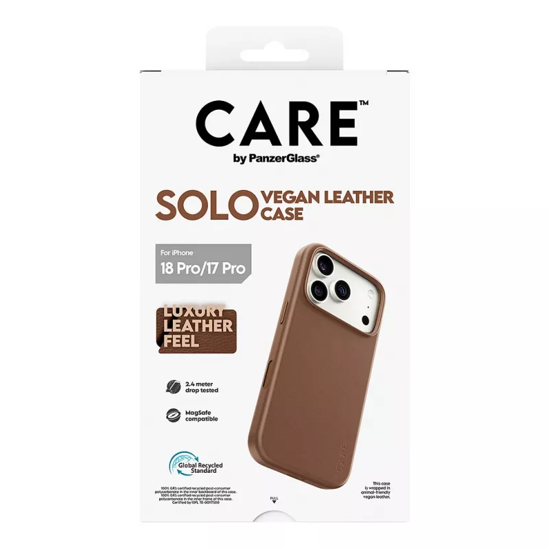 CARE by PanzerGlass Solo vegānas ādas apvalks brūns ar MagSafe iPhone 17 Pro
