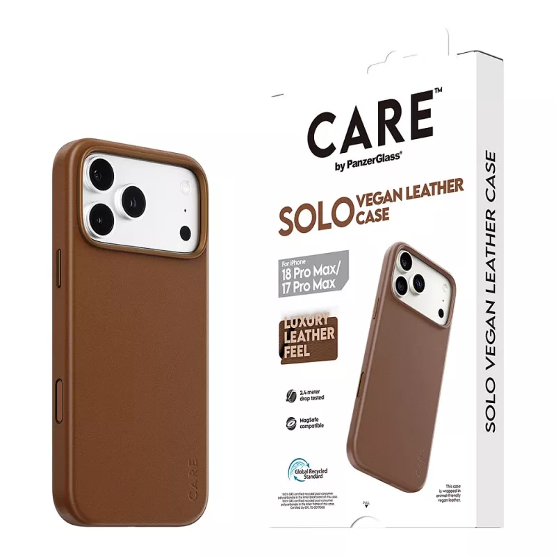 CARE by PanzerGlass Solo vegānas ādas apvalks brūnā krāsā ar MagSafe iPhone 17 Pro Max