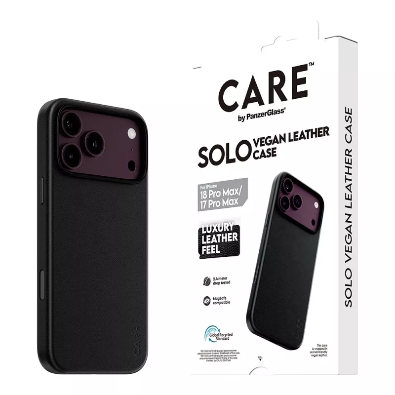 CARE by PanzerGlass Solo vegānas ādas futrālis ar MagSafe iPhone 17 Pro Max - melns