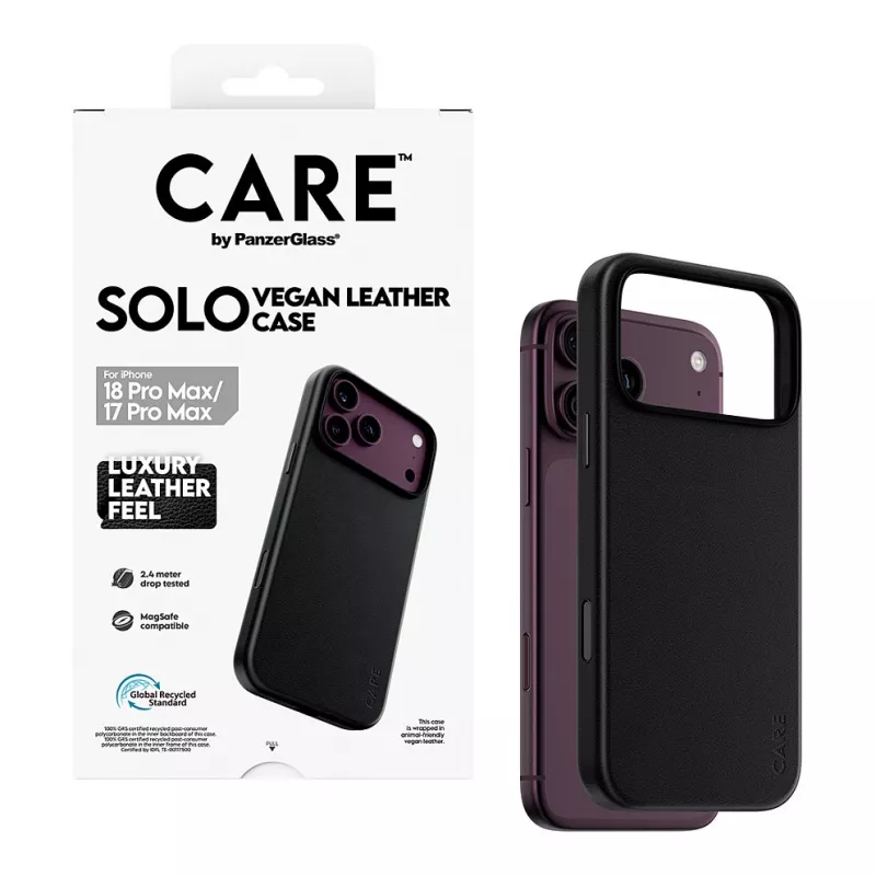 CARE by PanzerGlass Solo vegānas ādas futrālis ar MagSafe iPhone 17 Pro Max - melns