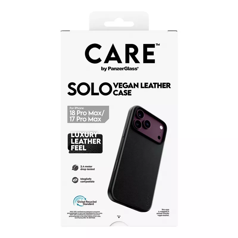 CARE by PanzerGlass Solo vegānas ādas futrālis ar MagSafe iPhone 17 Pro Max - melns