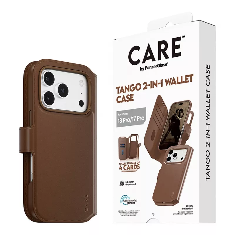 CARE by PanzerGlass Tango 2-in-1 maciņa futrālis, brūns, ar MagSafe, iPhone 17 Pro
