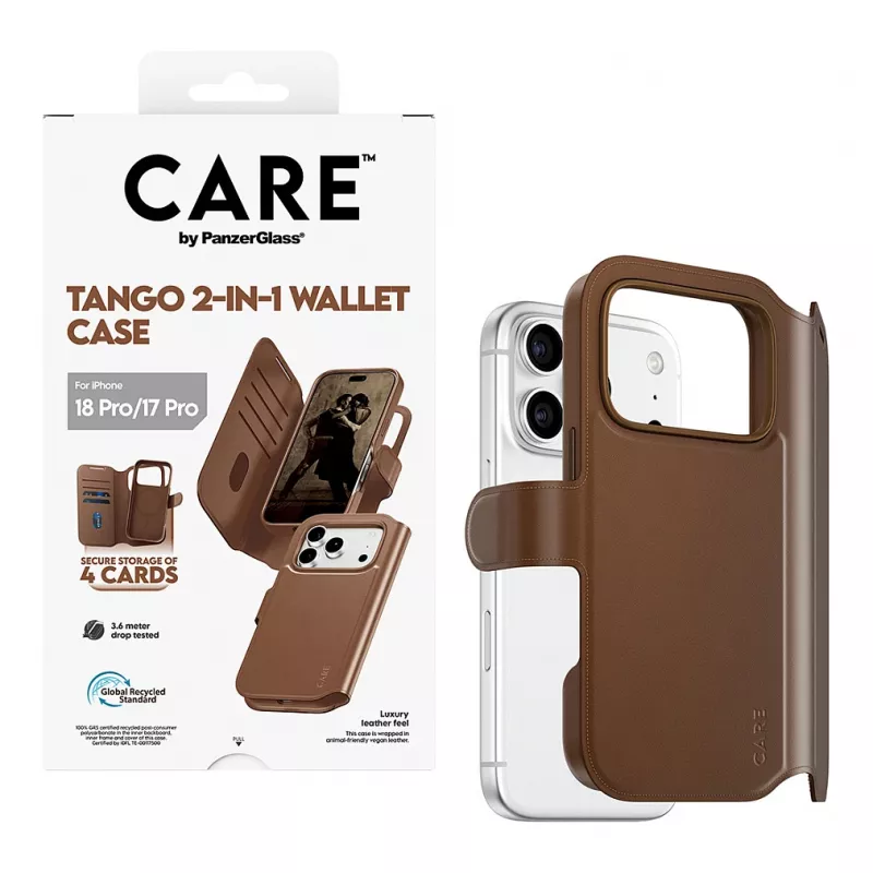 CARE by PanzerGlass Tango 2-in-1 maciņa futrālis, brūns, ar MagSafe, iPhone 17 Pro