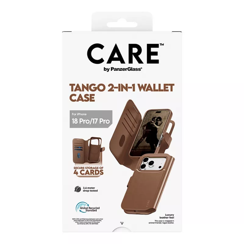 CARE by PanzerGlass Tango 2-in-1 maciņa futrālis, brūns, ar MagSafe, iPhone 17 Pro