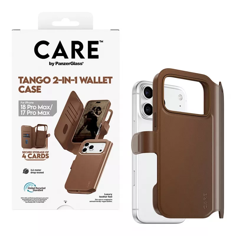 CARE by PanzerGlass Tango 2-in-1 maciņa futrālis, brūns, ar MagSafe, iPhone 17 Pro Max