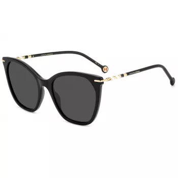 Carolina Herrera HER0091S807 Sieviešu kaķacs formas saulesbrilles – Melns acetāta rāmis, Pelēkas polikarbonāta lēcas, UV400 aizsardzība