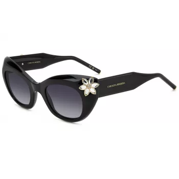 CAROLINA HERRERA Sieviešu kaķacs formas saulesbrilles HER0215S807 – Melns acetāta rāmis, pelēkas polikarbonāta lēcas, 50 mm