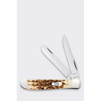 Case Mini Trapper SS Amber Bone nazis - 2 asmeņu salokāms kabatas nazis, Tru-Sharp nerūsējošais tērauds, īsta dzintara kaula rokturis, slipjoint, ASV