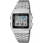 Casio A500WA-1DF klasiskais digitālais kvarca pulkstenis – sudraba nerūsējošā tērauda siksna, LED fona apgaismojums, pasaules laiks