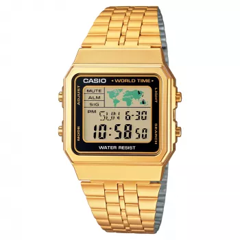 CASIO A500WGA-1 vīriešu digitālais pulkstenis 39mm zelta krāsas nerūsējošais tērauds