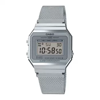 CASIO A700WM-7A Unisex Digital Pulkstenis - 37,4mm Sudraba Milānas siets