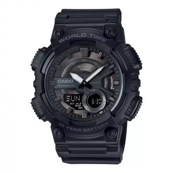 CASIO AEQ-110W-1B Vīriešu Pulkstenis, 52,2 mm, Melns Sveķu