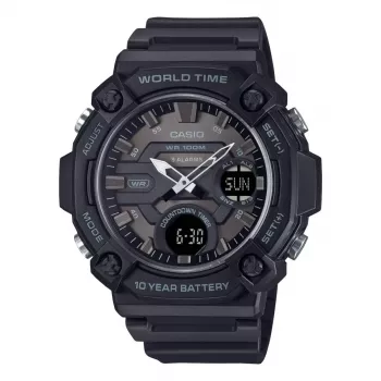 CASIO AEQ-120W-1B Vīriešu Analogā-digitālā kvarca pulkstenis, 53,3 mm, melns sveķu