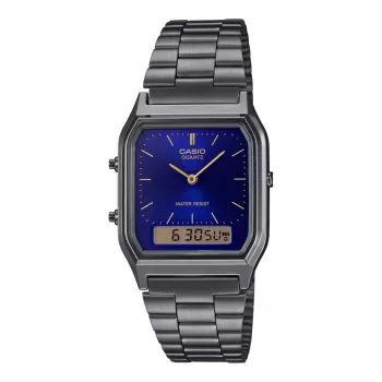 CASIO AQ-230GG-2A Unisex Analog-Digital Quartz Watch, 38,8mm, Gunmetal Grey Stainless Steel Band, Blue Dial