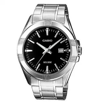 CASIO MTP-1308D-1A vīriešu analogais pulkstenis ar nerūsējošā tērauda aproci, 43,8 mm, melns ciparnīca