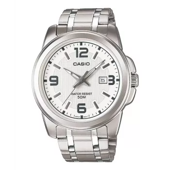 CASIO MTP-1314D-7A Vīriešu analogais kvarca pulkstenis, nerūsējošais tērauds, sudraba ciparnīca, 44,9mm