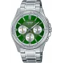 Casio MTP-1375D-3A vīriešu analogais kvarca pulkstenis ar zaļu ciparnīcu un nerūsējošā tērauda aproci