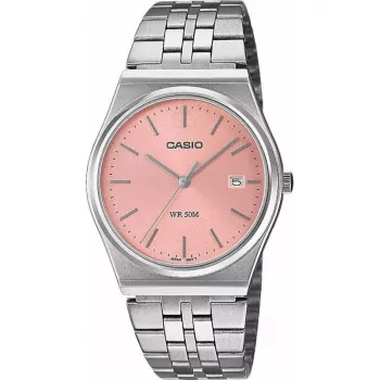Casio MTP-B145D-4AVEF Vīriešu analogs kvarca pulkstenis ar nerūsējošā tērauda aproci, laša rozā ciparnīcu, sudraba korpusu, 50m ūdensizturību